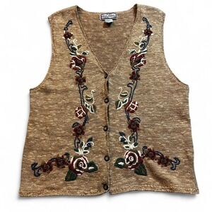 Vintage Gina Peters‎ cottage core knitted floral sweater vest size large